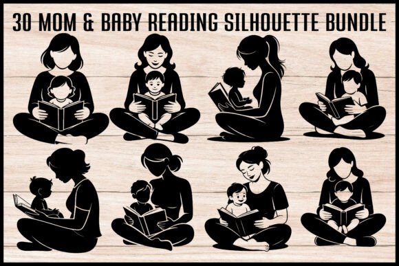30 Mom Baby Reading Silhouette Bundle: Capturing the Quiet Magic of Storytime