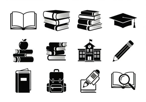 Black and White Educational School Books
