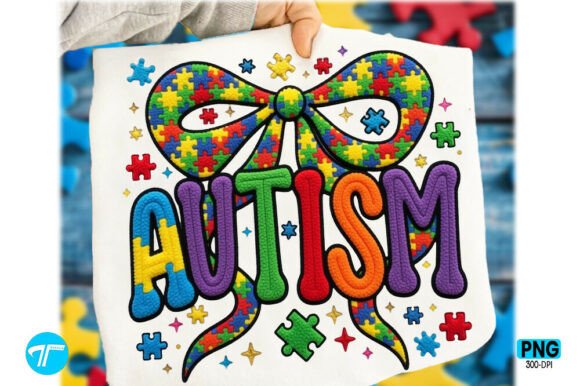 Coquette Faux Yarn Autism Awareness Png