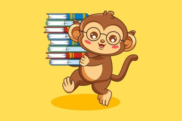 Cute Monkey with Glasses Carrying Books: A Symbol of Learning and Creativity in Modern Design