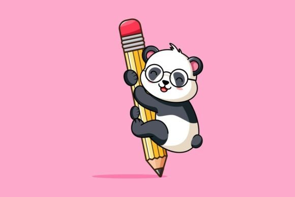 Cute Panda with Glasses Hugging a Pencil: A Playful Symbol of Learning and Creativity