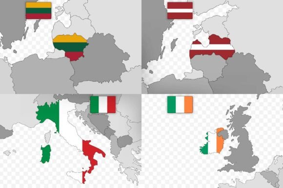 European Flags and Country Maps Set