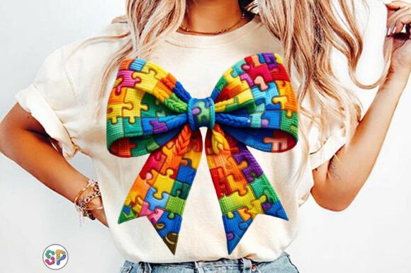 Faux Yarn Autism Puzzle Bow Shirt PNG: A Unique Design for Awareness and Expression