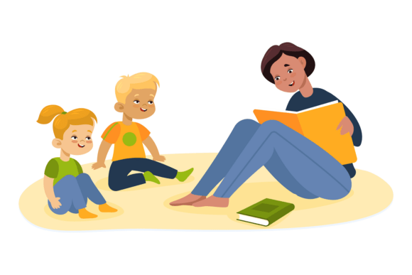 Teacher Reads Book While Children Listen